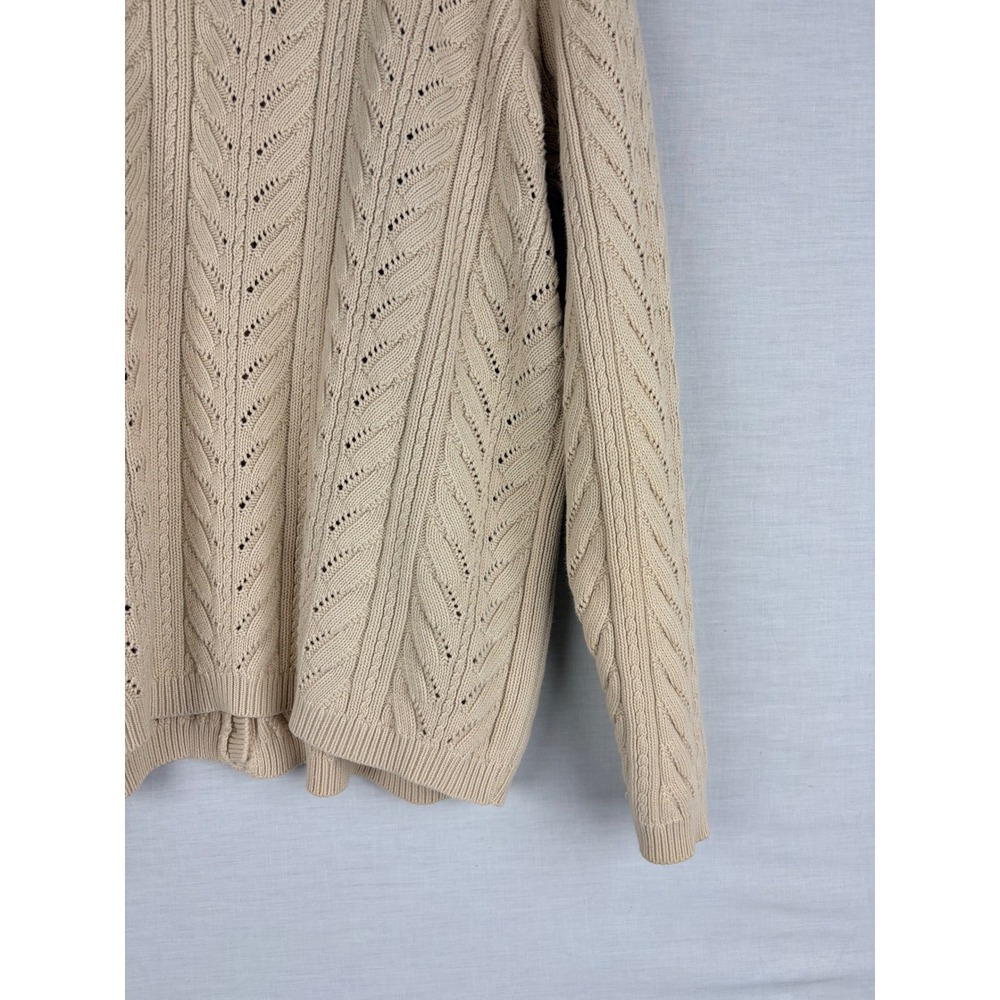 Talbots Womens XL Cream Beige Pointelle Cable Knit Button Front Cardigan Sweater - Picture 8 of 13